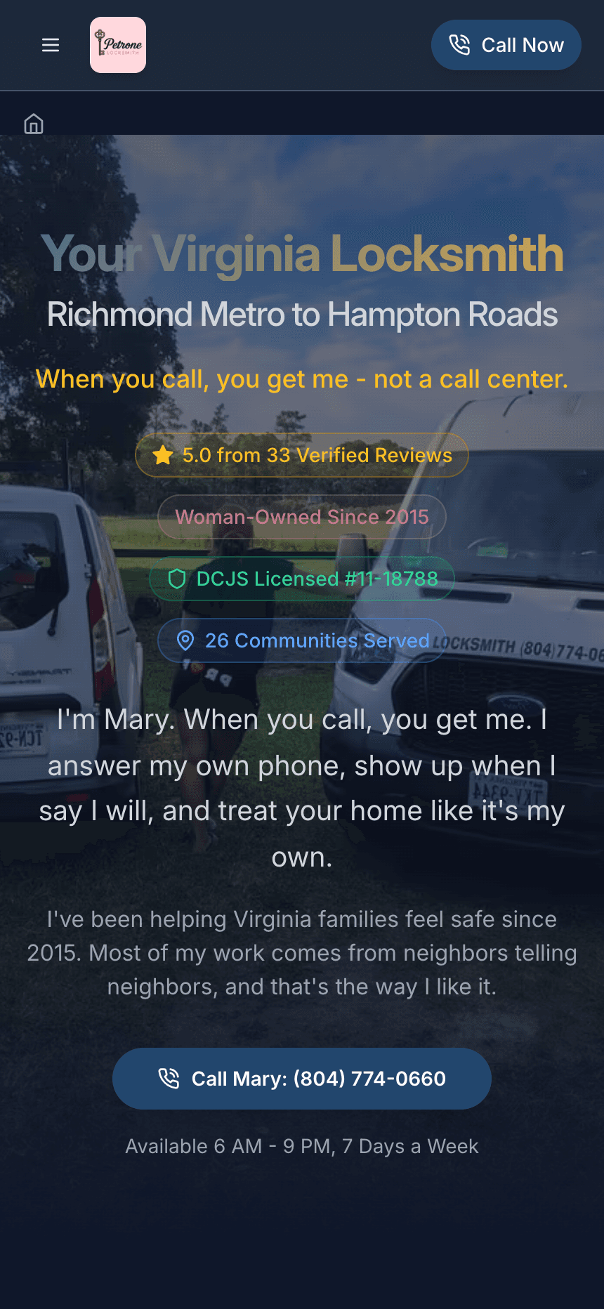 Petrone Locksmith mobile view