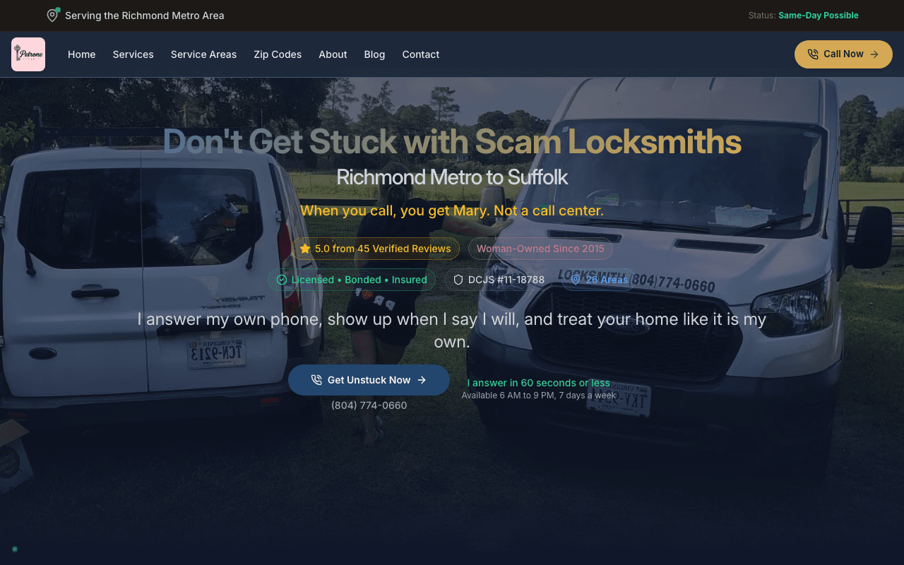 Petrone Locksmith desktop view