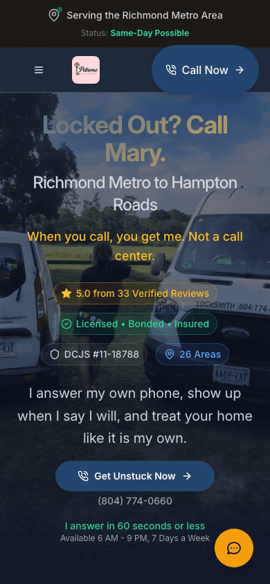 Petrone Locksmith mobile view