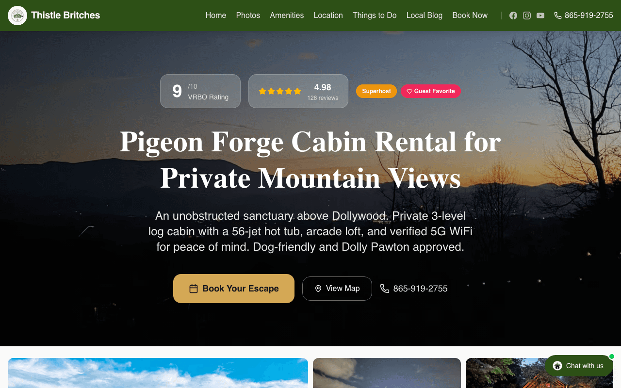 Thistle Britches Cabin desktop view