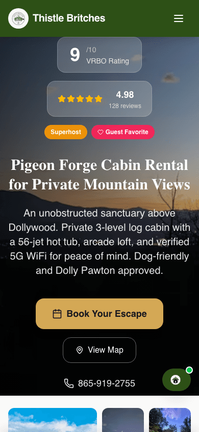 Thistle Britches Cabin mobile view